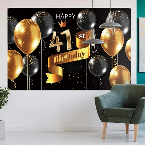 Miniatura 8 de Cartel de fondo de feliz cumpleaños 15 – Suministros de decoración de fiesta de cumpleaños 15 para niños – Oro negro 3.9 x 5.9 pies
