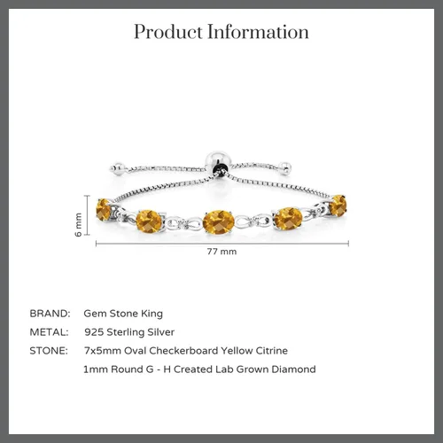 Miniatura 86 de Gem Stone King Pulsera de tenis de diamantes cultivados en laboratorio con piedra natal de 3-6 quilates para mujer, plata de ley 925, ovalada