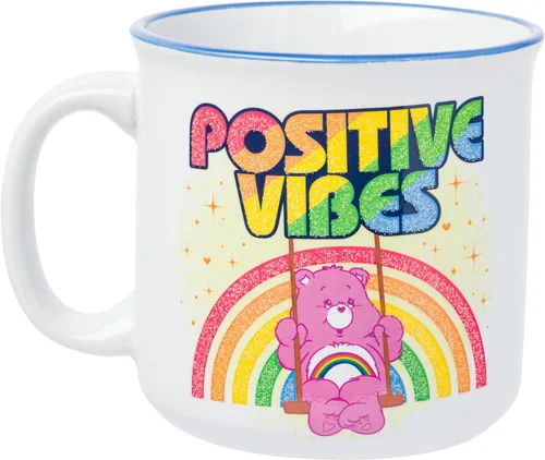 Miniatura 2 de Silver Buffalo - Taza de cerámica de campamento de Los Ositos Cariñositos con purpurina y frase «Positive Vibes» de 20 onzas Care Bears Vibes