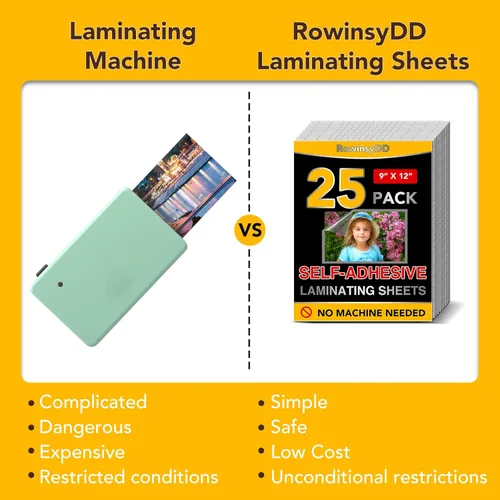 Miniatura 4 de RowinsyDD 25 paquete de hojas de laminación autoadhesivas, 9 x 12 pulgadas, hojas de lámina adhesiva transparente impermeable para documentos