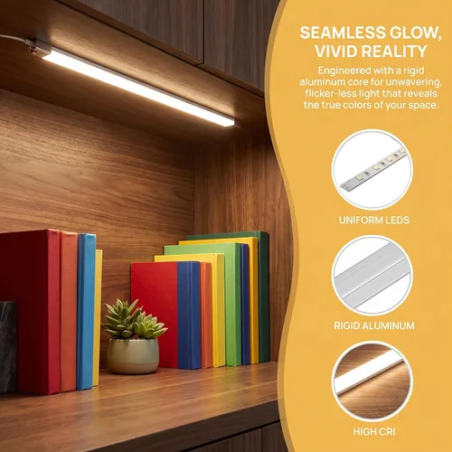 Miniatura 2 de Cefrank Barra de Luz para Estantería de Iluminación Bajo Armario - Listada UL - Bajo Perfil - Ahorro de Energía - Fría al Tacto - Blanco Cálido