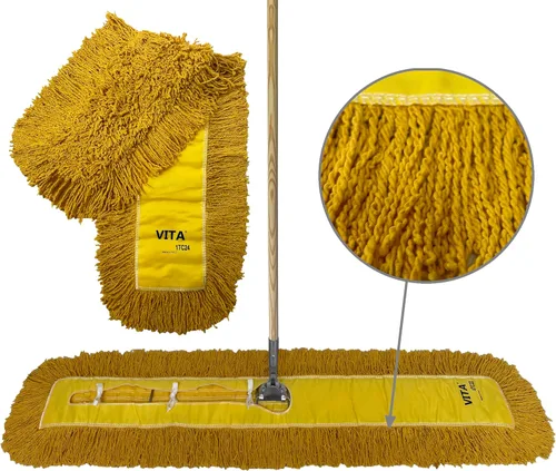 Miniatura 13 de Kit de trapeador industrial para polvo, incluye cabezal de trapeador de bucle cerrado trenzado azul de 48 pulgadas, mango de madera y marco