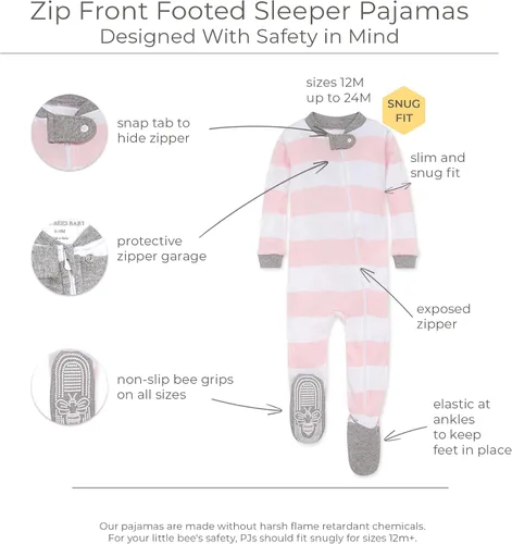 Miniatura 50 de Burt's Bees Baby Pijama para bebé niña, 100% algodón orgánico, pijama de una pieza, overol diagonal con cremallera, ajuste cómodo