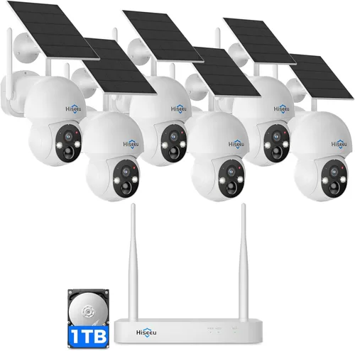 Hiseeu - Cámara solar inalámbrica para exteriores, sistema de cámara de seguridad para el hogar, WiFi de 2.4G y 5G, kit de 6 cámaras de 4MP con