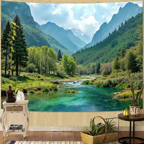 Miniatura 17 de Zussun Tapiz de Bosque Natural de Montaña Tapiz Verde de Pino Luz Solar Selva para Dormitorio Estético Planta Paisaje de Montaña Tapices Pequeños