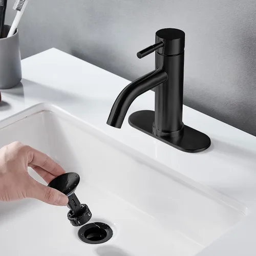 Miniatura 3 de Grifo de Lavabo de Baño de Un Solo Orificio Negro Mate, Grifo de Baño Moderno de Una Sola Manija Comercial de Acero Inoxidable para Lavabo