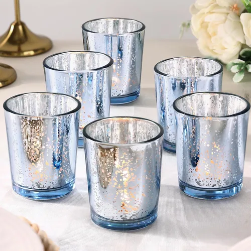 LETINE 6pcs Blue Votive Candle Holders – Standard Votive Size for Regular Votive Candles– Tea Light Candles Holder, Candle Holder for Summer