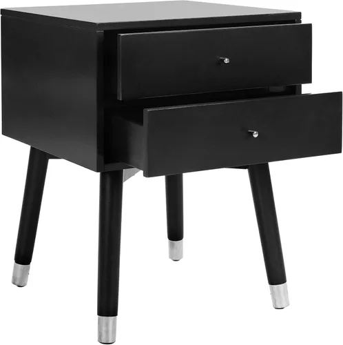 Safavieh Home Collection Lyla Mesita de noche retro de mediados de siglo en negro y plateado Negro / Plateado