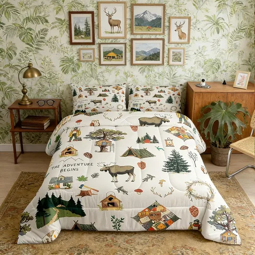 Homewish Juego de ropa de cama con diseño de camping para niños, adolescentes y hombres, tamaño Queen, con temática de aventura en la jungla, con