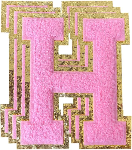 Miniatura 27 de 3 parches de números de chenilla negra, tamaño grande de 4-1/2" parches de números para planchar, parches universitarios para ropa, 8" Borde oro rosa