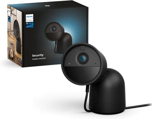 Philips Hue Cámara de escritorio segura, resolución de video de 1080P, notificaciones, audio bidireccional, integración perfecta, soporte de Negro