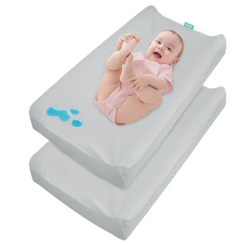 Miniatura 8 de Funda impermeable para cambiador, paquete de 2 sábanas para cambio de pañales para bebés niños y niñas, sábanas bajeras para cuna de 32 x 16 Azul
