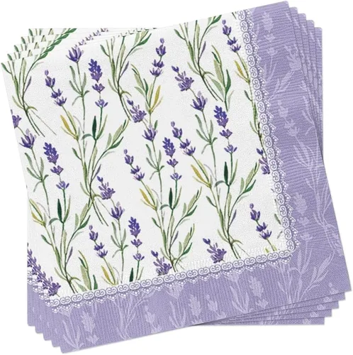 Miniatura 2 de Servilletas de papel de lavanda Meadow 40 piezas de 6.5 x 6.5 pulgadas, flores moradas, servilletas decorativas, servilletas de lavanda