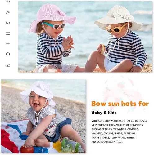 Miniatura 7 de Sombrero de sol para bebé niña con UPF 50+ sombrero de playa ajustable para exteriores con ala ancha
