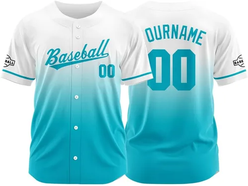 Camiseta de béisbol con degradado personalizado, nombre, número y logotipo personalizados para hombres, mujeres y niños