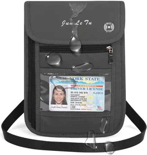 Miniatura 13 de Soporte para pasaporte para viajes, cartera de pasaporte RFID con diseño de ventana visual, organizador de documentos multifuncional, bolsa de viaje