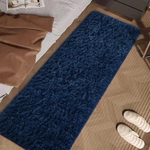 Miniatura 2 de Alfombras de Pasillo Suaves de Color Azul Marino para Dormitorio, Alfombra de Cabecera de 2x6 pies, Alfombras Esponjosas de Felpa, Alfombra de Área