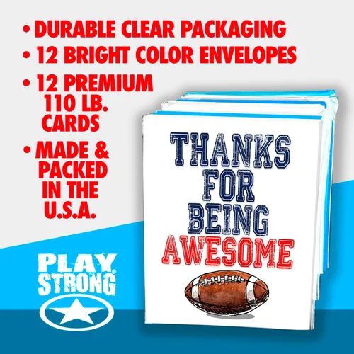 Miniatura 2 de Play Strong Tarjetas de notas de fútbol gracias por ser impresionantes, paquete de 12 (4.25 x 5.5 pulgadas), tarjetas de notas deportivas ilustradas