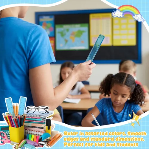 Miniatura 6 de EBOOT Paquete de 2 reglas de plástico rectas, herramienta de medición de plástico para la oficina escolar de estudiantes, color azul, 6 pulgadas