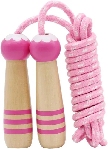 Cuerda de Saltar para Niños, Cuerda de Saltar Ajustable de 7 Pies de Algodón con Mango de Madera para Niños y Niñas, Ejercicio al Aire Libre para