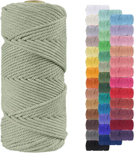 Miniatura 32 de Cuerda de macramé de 0.079 in para 219 yardas, cuerda de algodón natural para manualidades, hilo de cuerda de macramé de colores para colgar