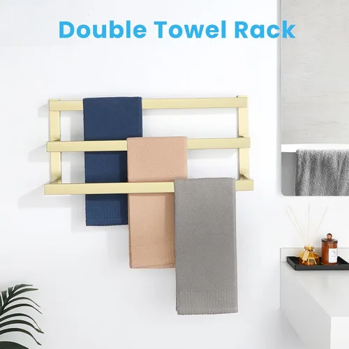 Miniatura 2 de Alise Toalleros de 3 capas para montaje en pared de baño, toallero dorado cepillado para baño, toallero cuadrado de acero inoxidable SUS304
