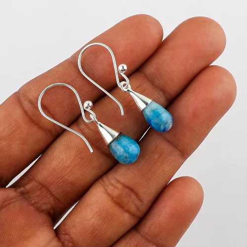 Miniatura 83 de Aretes de aro de cristal afganita natural Piedras afganas de alto grado Aretes chapados en plata Gota lisa Joyas de piedras preciosas hechas