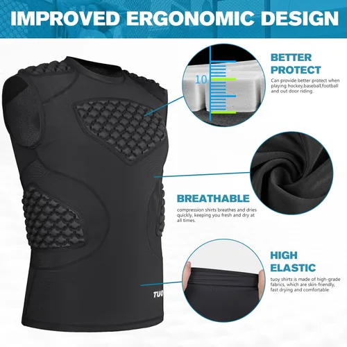 Miniatura 4 de DGXINJUN Chaleco protector de pecho de béisbol para hombre, camiseta acolchada con protector de esternón de corazón acanalado para sóftbol, fútbol