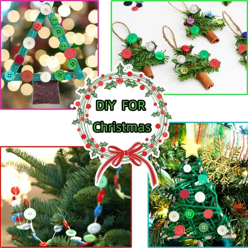 Miniatura 4 de Aproximadamente 600-700 piezas de botones navideños para manualidades con 2 y 4 agujeros, botones redondos para manualidades para decoraciones