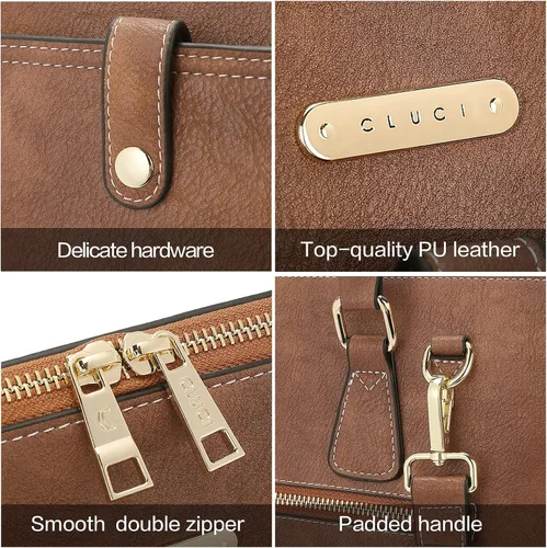 Miniatura 5 de CLUCI Maletín de cuero para mujer 15.6 pulgadas portátil de negocios vintage delgado bolso de hombro de las señoras