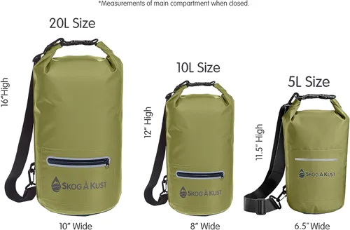 Miniatura 5 de Skog Å Kust DrySak - Bolsa impermeable con tapa enrollable para viajes y al aire libre - tamaños de 5, 10 y 20 litros Verde militar