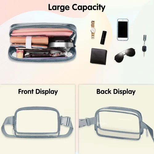 Miniatura 2 de Riñonera transparente aprobada para estadios, bolsa de cinturón transparente, cangurera transparente para mujeres y hombres con correa ajustable