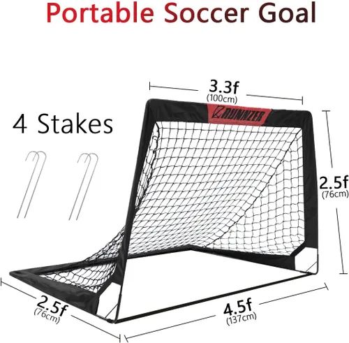 Miniatura 2 de L RUNNZER Portería de fútbol para niños, red de fútbol desplegable para patio trasero, juego de 2 con funda de transporte portátil
