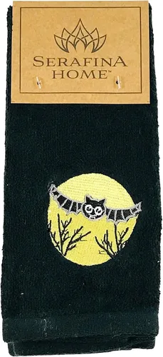 Miniatura 5 de Serafina Home Juego de 2 toallas de baño de Halloween – Juego de 2 toallas de algodón negro – 18 x 11 pulgadas bordado de murciélago en diseño