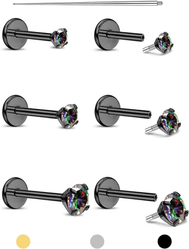 GEMQUEEN Aretes tipo dormilona plana: aretes de acero quirúrgico de titanio rellenos de oro de 14 quilates, hipoalergénicos para mujeres y hombres,