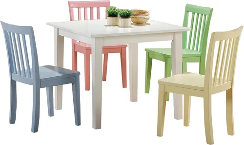 Coaster Home Furnishings Rory 460235 - Juego de mesa cuadrada de madera maciza de 5 piezas de 30 pulgadas para niños con sillas traseras de