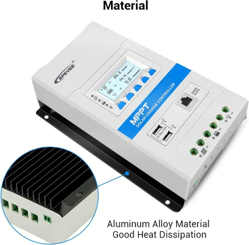 Miniatura 7 de EPEVER Controlador de carga solar MPPT 20A 12V/24V Auto Panel Solar Regulador de carga con pantalla LED y LCD Puerto USB doble y MT50 Medidor remoto