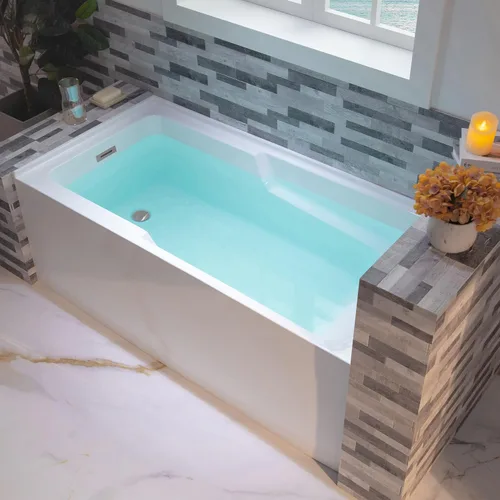 Miniatura 32 de WOODBRIDGE Bañera rectangular de acrílico de 60 pulgadas en blanco con drenaje derecho, desagüe desplegable negro mate incluido BA6030R Mate negro