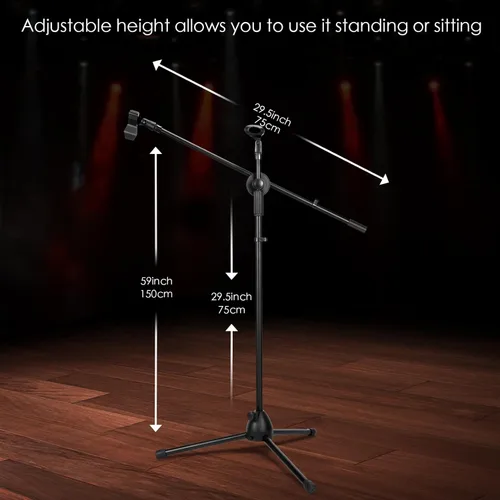 Miniatura 2 de Sherr Soporte de micrófono de 2 piezas, soporte de micrófono de altura ajustable con doble clip, soporte de trípode universal resistente plegable