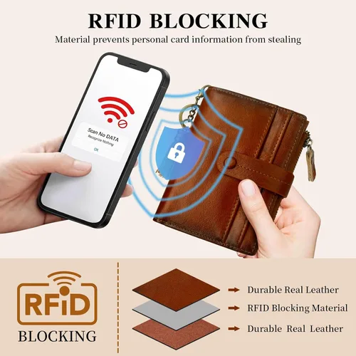 Miniatura 7 de Billetera de cuero para mujeres, billetera pequeña con bloqueo RFID para mujeres, billetera compacta de dos pliegues con tarjetero, ventana