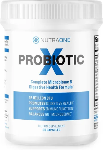 Suplemento probiótico ProbioticX para mujeres y hombres por NutraOne - Probióticos para la salud digestiva y el apoyo inmunológico* (30 cápsulas)