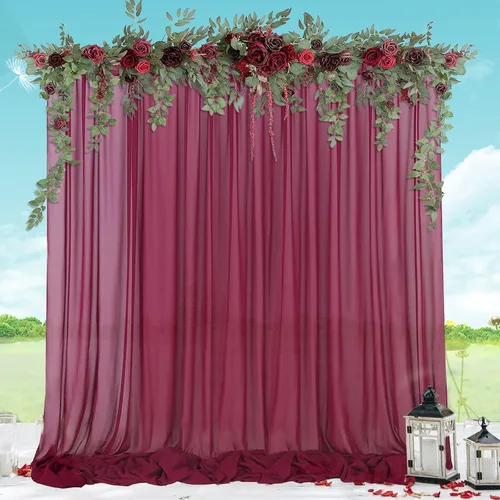 Miniatura 12 de Telón de fondo de gasa rosa de 10 x 8 pies, cortinas de telón de fondo transparentes para arco al aire libre, decoración de fiestas, 2 paneles de 5