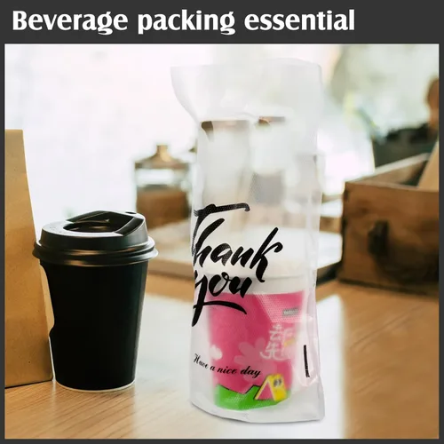 Miniatura 6 de PerKoop 500 Pz Portador de bebidas para entrega Portavasos transparente con asa Bolsas de agradecimiento Portavasos desechables de una sola toma