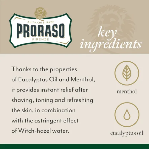 Miniatura 4 de Loción para después de afeitar Proraso para hombres, refrescante y tonificante con aceite de mentol y eucalipto, 3.4 onzas líquidas (Paquete de 1)