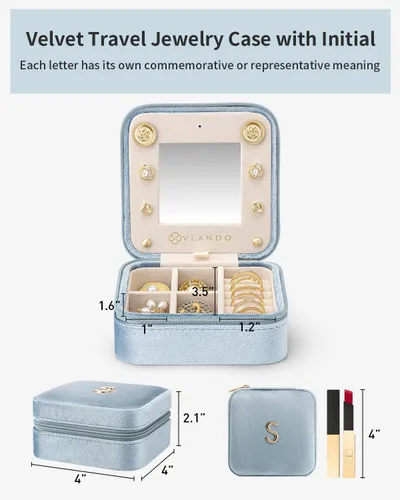 Miniatura 5 de Vlando Organizador de joyas de viaje para mujer - Organizador de collares, aretes y anillos - azul