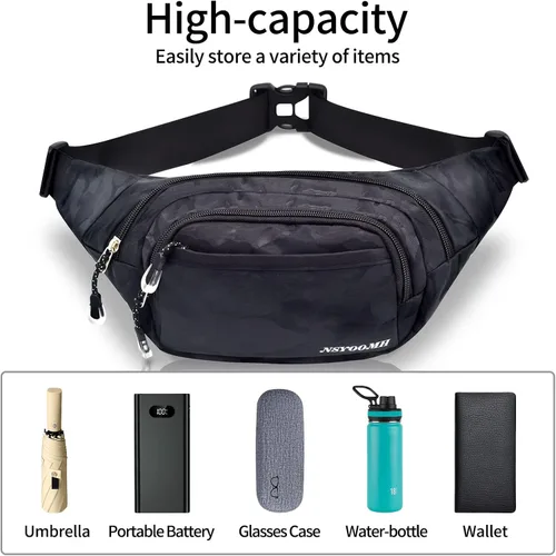 Miniatura 4 de NSYOOMH Bolsas de Cintura Grandes para Mujeres y Hombres, 5 Bolsillos con Cremallera Bolsas de Cintura Resistente al Agua, Prácticas para Correr al