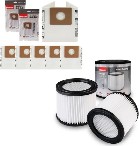 Shop-Vac Juego de filtros de 8 piezas, 6 bolsas de colección 90667 de 1.5 galones+2 filtros de cartucho 90398 de alto rendimiento