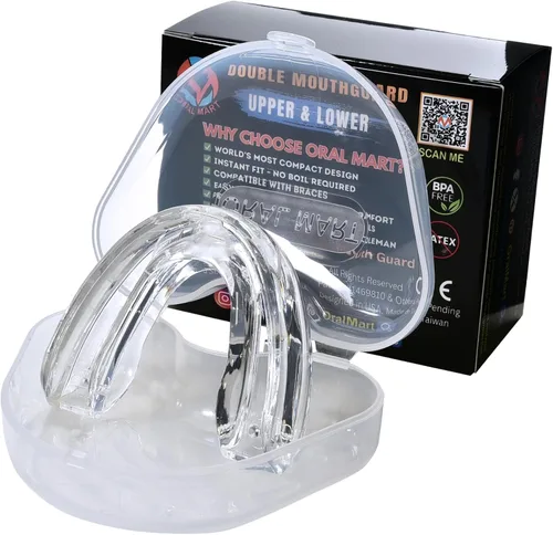 ORAL MART Protectores bucales juveniles para deportes (transparente puro) para niños, ajuste instantáneo (sin hervir), doble (superior e inferior),