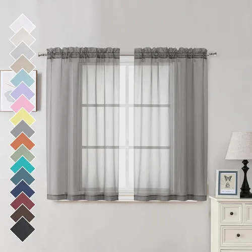 Miniatura 141 de OVZME - Cortinas traslúcidas blancas de 45 pulgadas de largo, 2 paneles, cortinas de gasa con bolsillo para barra para ventanas pequeñas, cada una