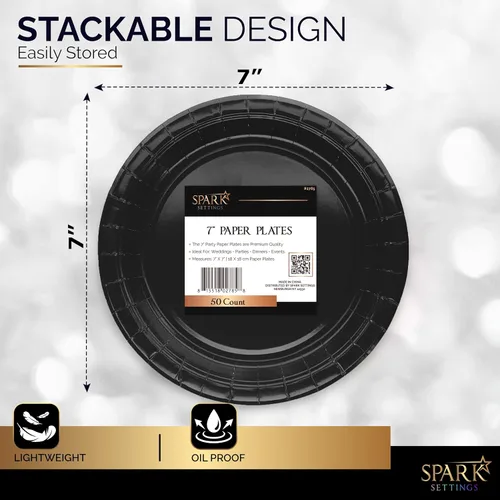 Miniatura 3 de Amcrate Platos de papel desechables negros, platos de postre de papel de 7 pulgadas, plato desechable fuerte y resistente para fiestas, cenas